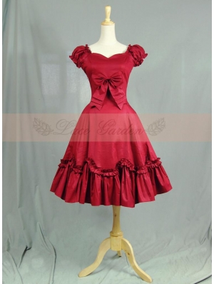 Wine Red Cotton Short Sleeves Sweet Lolita Dress