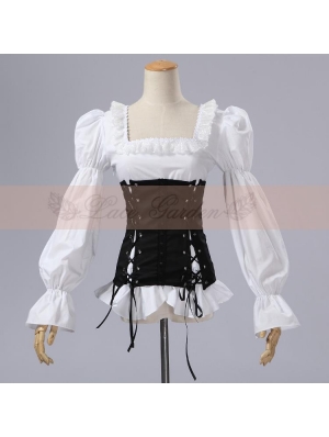 White and Black Gothic Corset Blouse for Women