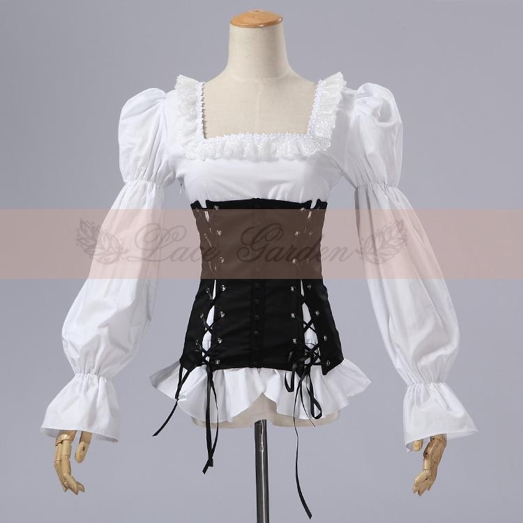 White and Black Gothic Corset Blouse for Women