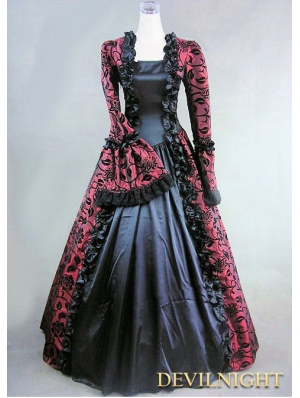 Wine Red and Black Marie Antoinette Masked Ball Victorian Costume