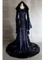 Navy Blue and Black Velvet Gothic Hooded Medieval Dress