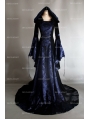 Navy Blue and Black Velvet Gothic Hooded Medieval Dress