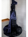 Navy Blue and Black Velvet Gothic Hooded Medieval Dress
