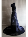 Navy Blue and Black Velvet Gothic Hooded Medieval Dress