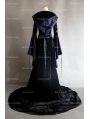 Navy Blue and Black Velvet Gothic Hooded Medieval Dress