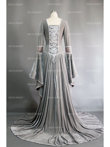 Sliver Velvet Celtic Mediveal Dress - Devilnight.co.uk