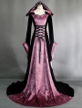 Purple and Black Velvet Gothic Hooded Medieval Dress