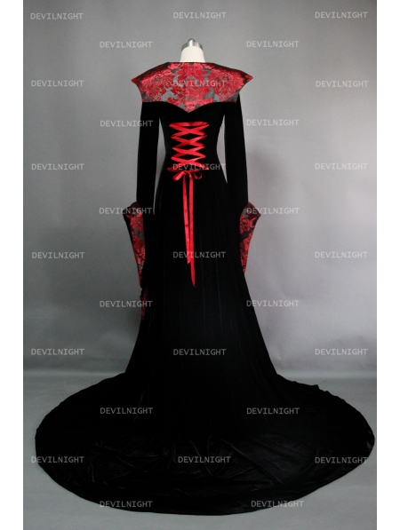 Black and Red Gothic Medieval Vampire Dress - Devilnight.co.uk