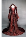 Navy Blue and Black Velvet Gothic Hooded Medieval Dress - Devilnight.co.uk