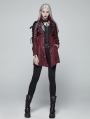 Red and Black Long Sleeves Leather Gothic Trench Coat for Women