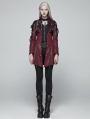 Red and Black Long Sleeves Leather Gothic Trench Coat for Women