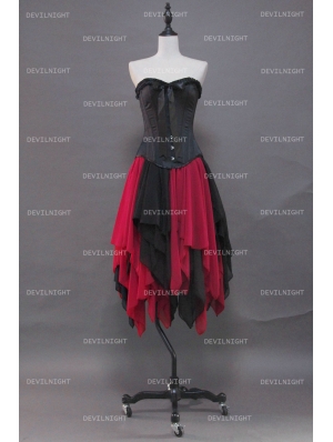 Fashion Black and Red Gothic Corset Irregular Burlesque Prom Party Dress