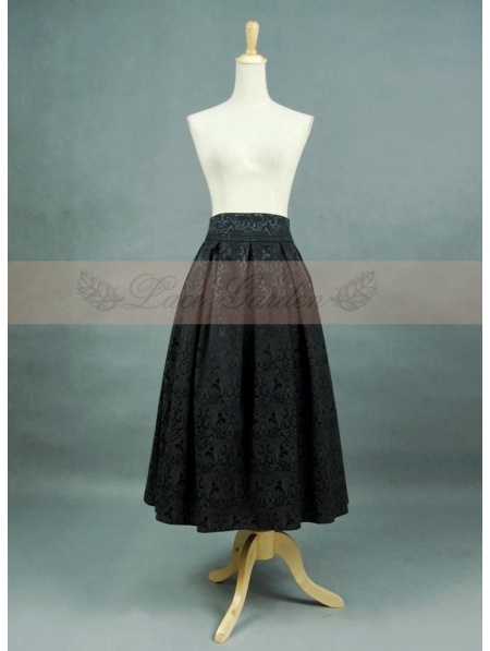 Black Pattern Satin Romantic Gothic Skirt - Devilnight.co.uk