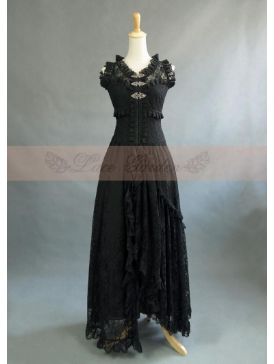 Black Lace Sleeveless Vintage Victorian Dress
