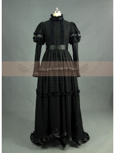 Romantic Black Cotton Long Sleeves Gothic Victorian Dress - Devilnight ...