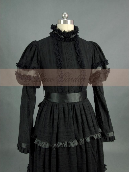 Romantic Black Cotton Long Sleeves Gothic Victorian Dress - Devilnight ...