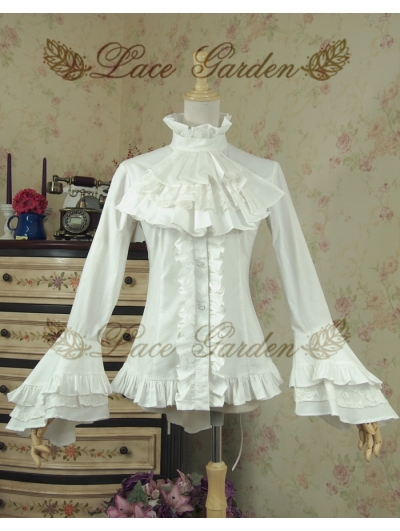 White Long Sleeves Gothic Blouse for Women