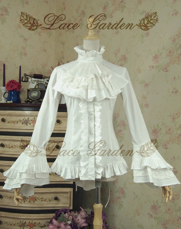 White Long Sleeves Gothic Blouse for Women
