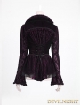 Purple Gothic Two-Tone Plain Flocking Mesh Long Sleeves Outfit for Women
