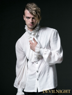 White Gothic Long Sleeves Chiffon Emnossing Blouse for Men