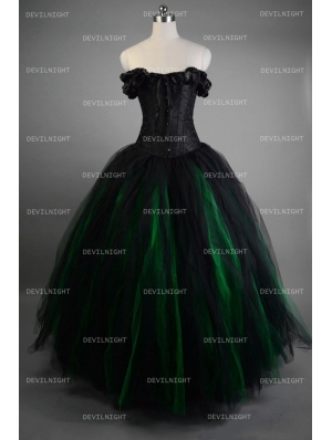 Romantic Black and Green Vintage Gothic Corset Long Prom Dress