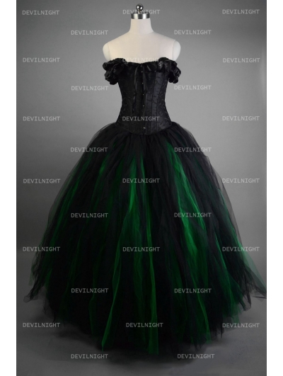 Romantic Black and Green Vintage Gothic Corset Long Prom Dress