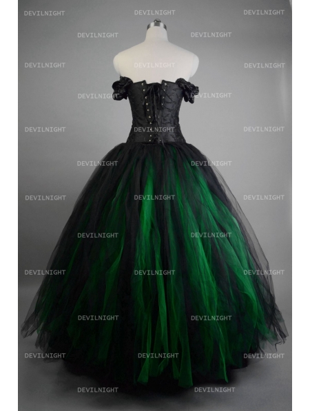 Romantic Black and Green Vintage Gothic Corset Long Prom Dress Devilnight