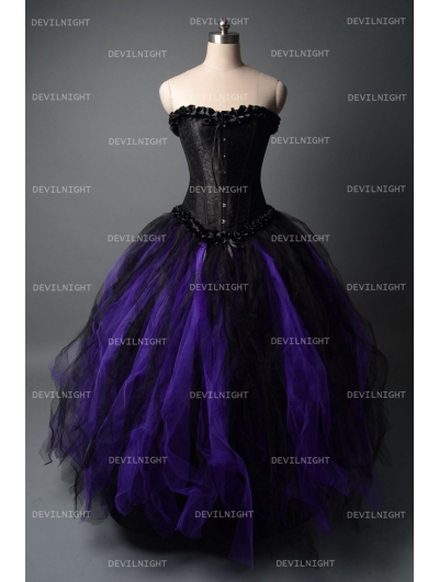 Romantic Black and Purple Gothic Corset Long Prom Dress