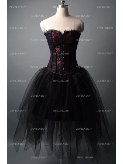 Fashion Black and Wine Red Short Gothic Corset Burlesque Party Dress