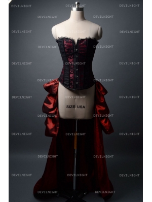 Fashion Black and Red Gothic Corset Burlesque Prom Party Dress