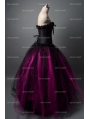 Black and Fuchsia Gothic Corset Burlesque Long Prom Party Dress