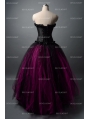 Black and Fuchsia Gothic Corset Burlesque Long Prom Party Dress