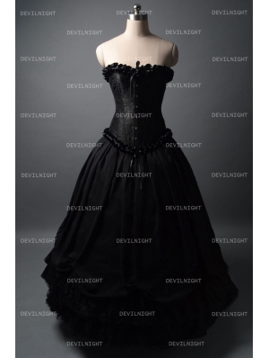 Roamtic Black Gothic Corset Long Prom Party Dress