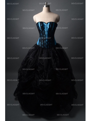 Fashion Black and Blue Gothic Corset Burlesque Long Prom Party Dress