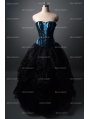 Fashion Black and Blue Gothic Corset Burlesque Long Prom Party Dress