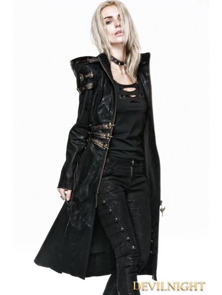 Black Leather Witch Style Gothic Coat for Women