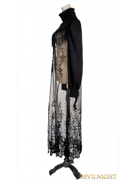 Black Lace Gothic Long Blouse for Women - Devilnight.co.uk