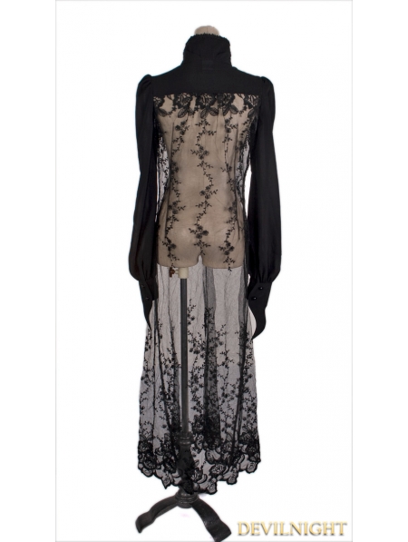 Black Lace Gothic Long Blouse for Women - Devilnight.co.uk