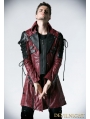 Red and Black Long Sleeves Leather Gothic Trench Coat for Men