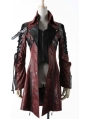 Red and Black Long Sleeves Leather Gothic Trench Coat for Men