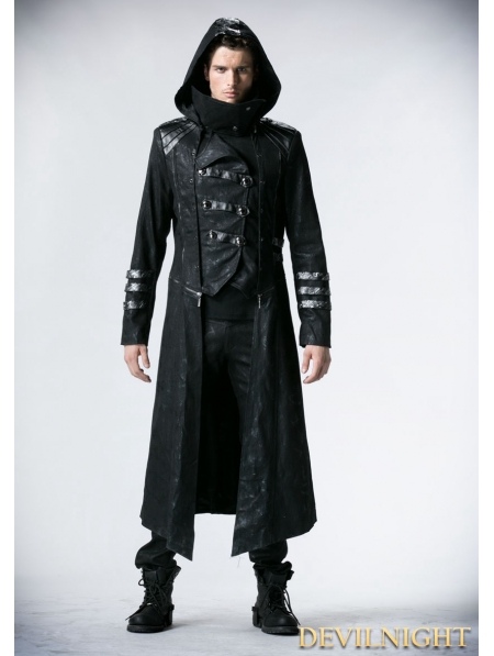 Black Long to Short Gothic Military Trench Coat for Men - Devilnight.co.uk