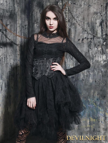 Black Gothic Irregular Corset Two-Piece Dress - Devilnight.co.uk