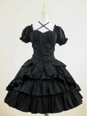 Black Short Sleeves Gothic Lolita Dress