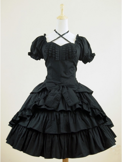 Black Short Sleeves Gothic Lolita Dress