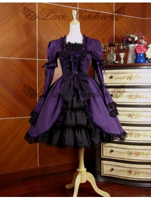 Purple and Black Long Sleeves Gothic Lolita Dress