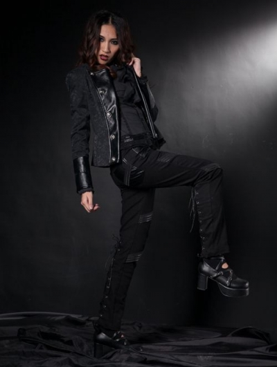 Black Printed Gothic Short Jacket for Women