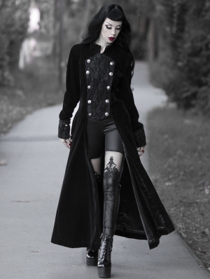 Black Double Breasted Gothic Long Coat for Women