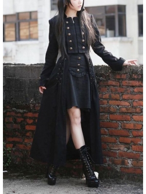 Black Double Breasted Gothic Long Coat for Women