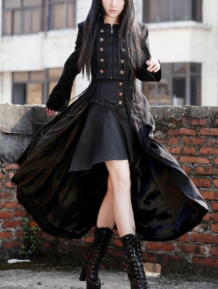 Black Double Breasted Gothic Long Coat for Women 