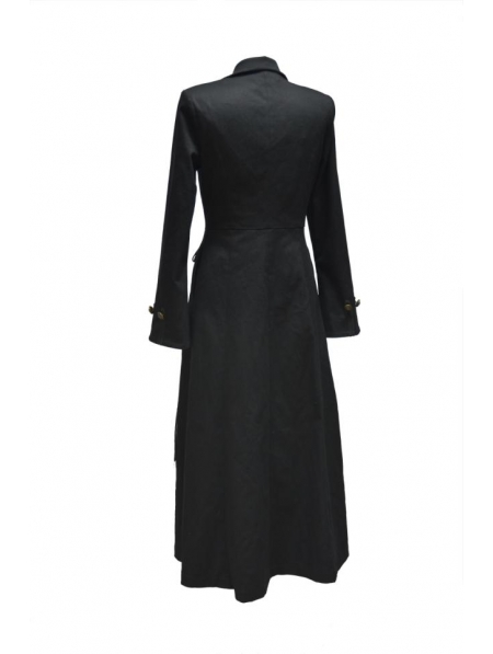 Black Double Breasted Gothic Long Coat for Women - Devilnight.co.uk
